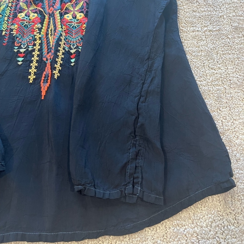 Johnny Was Embroidered Black Women's Blouse, Buttoned V-Neck, Long Sleeve, S - Picture 14 of 16